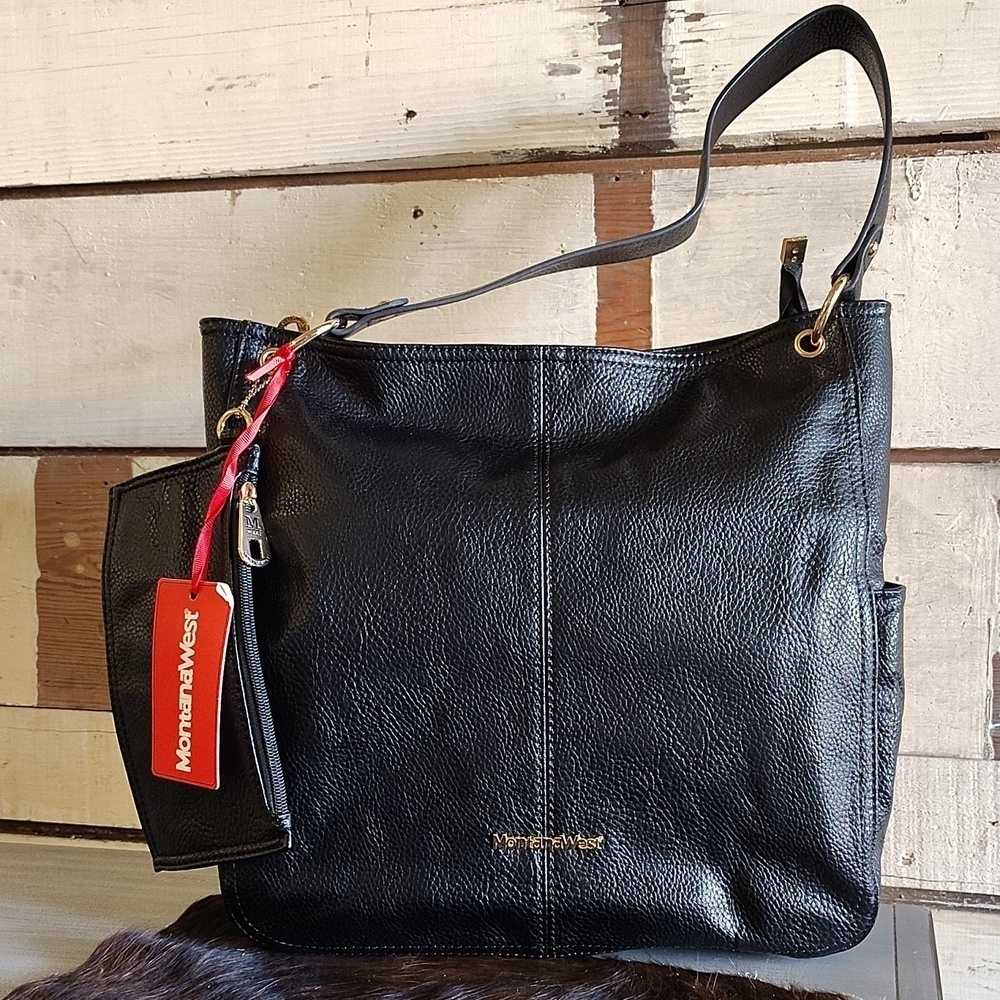 Montana West PU pebble leather black hobo bag with extra zip pouch
